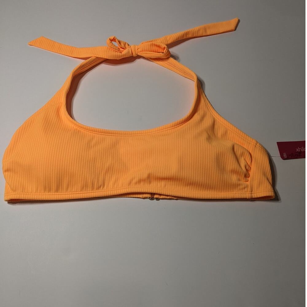 Xhilaration Halter‎ Bralette Orange XS Ribbed Neck Tie Bikini Top Swimsuit Beach